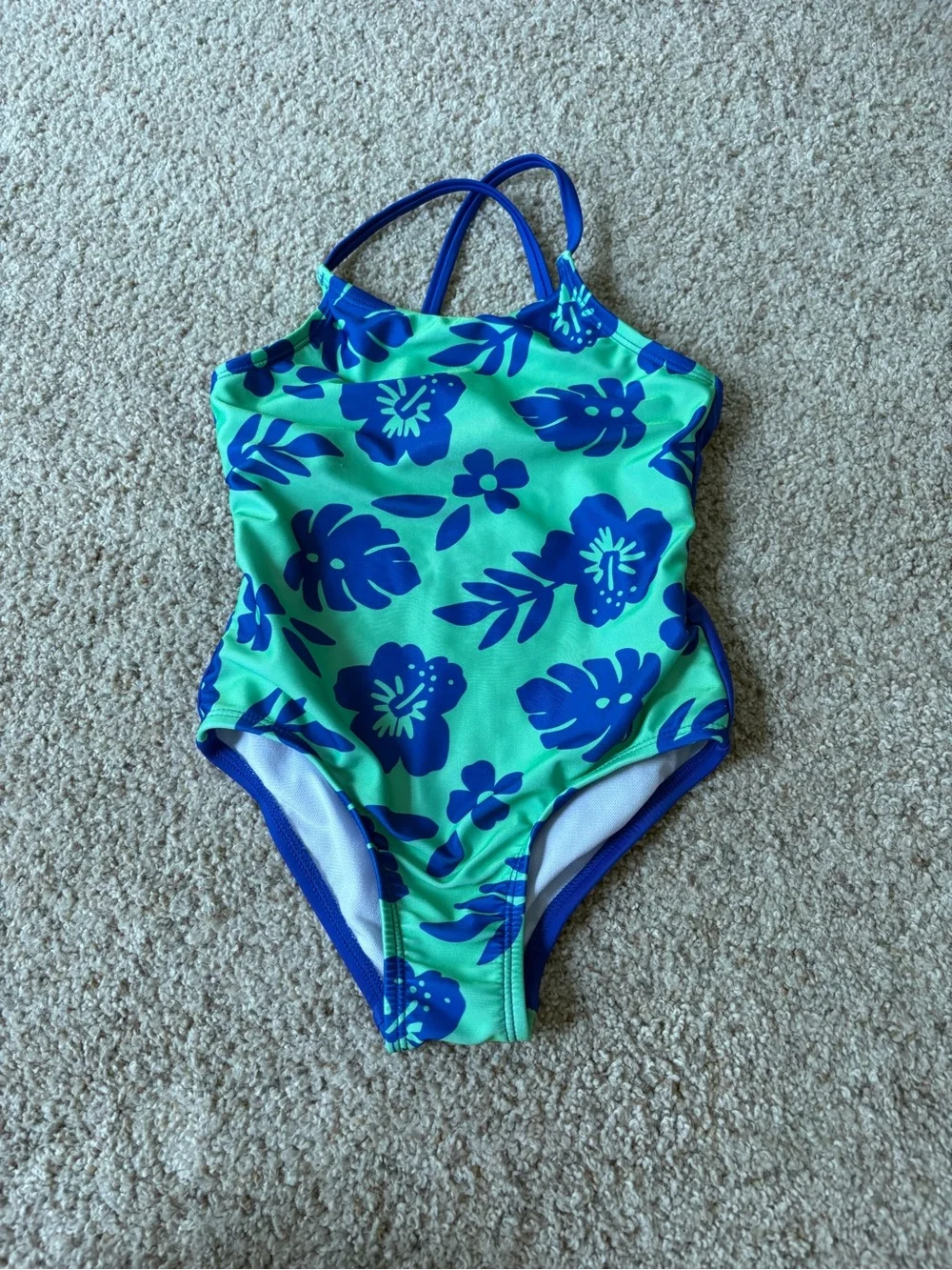 Cat And Jack Toddler Girls One Piece Swimsuit 4T Blue And Green Tropical